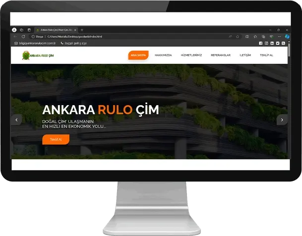 Ankara Rulo Çim web sitesi üzerinden online fiyat teklifi ve WhatsApp destek ekranı görünümü.